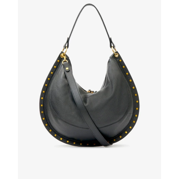 Isabel Marant Oskan Soft L Bag in Grained Leather, Black | Shoulder & Crossbody Bags | Luxury Shoes 