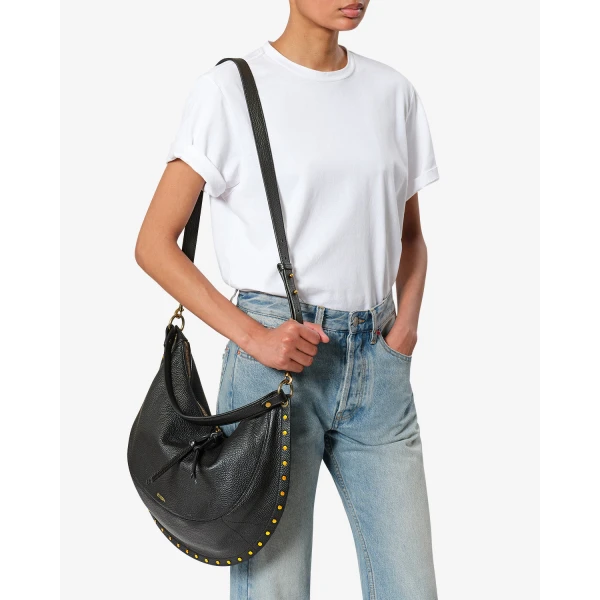 Isabel Marant Oskan Soft L Bag in Grained Leather, Black | Shoulder & Crossbody Bags | Luxury Shoes 