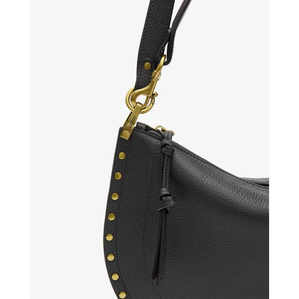 Isabel Marant Oskan Soft Zip Bag in Grained Leather, Black | Shoulder & Crossbody Bags | Luxury Shoes 