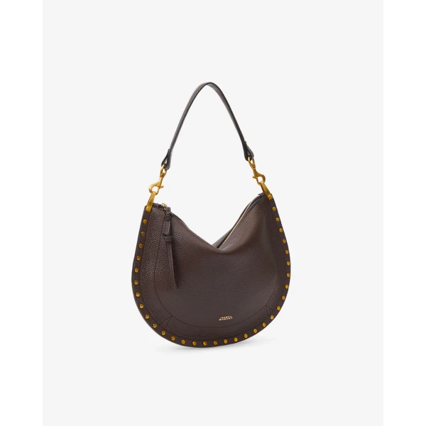 Isabel Marant Oskan Soft Zip Bag in Grained Leather, Coffee | Shoulder & Crossbody Bags | Luxury Shoes 