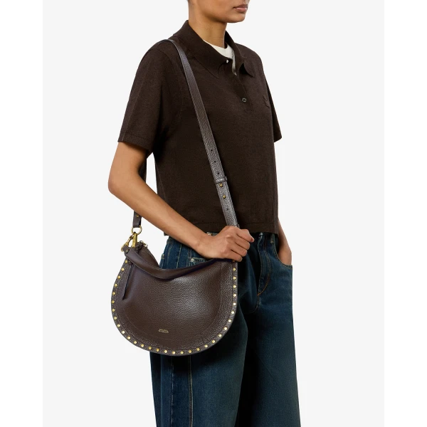 Isabel Marant Oskan Soft Zip Bag in Grained Leather, Coffee | Shoulder & Crossbody Bags | Luxury Shoes 