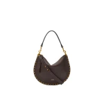 Isabel Marant Oskan Soft Zip Bag in Grained Leather, Coffee | Women | Luxury Shoes 