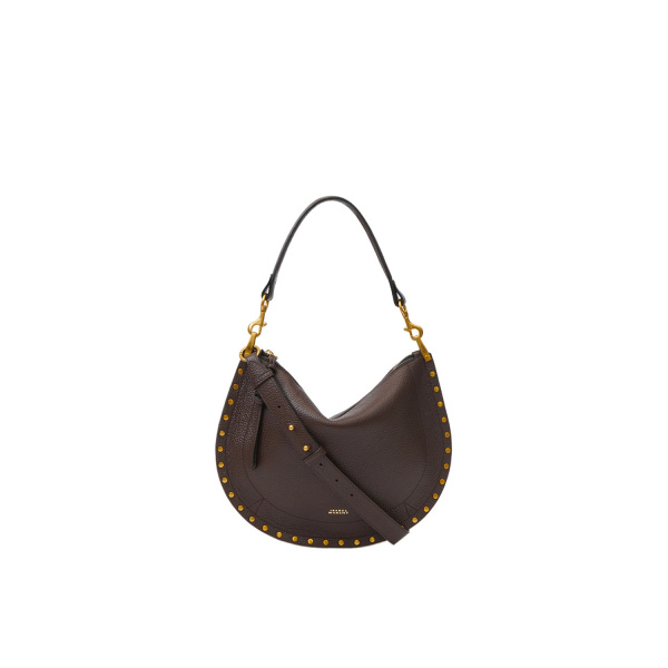 Isabel Marant Oskan Soft Zip Bag in Grained Leather, Coffee | Women | Luxury Shoes 