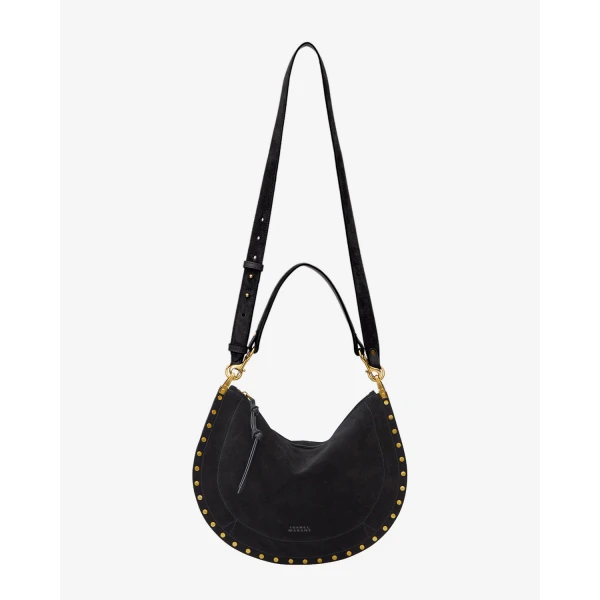 Isabel Marant Oskan Soft Zip Bag in Suede Leather, Black | Shoulder & Crossbody Bags | Luxury Shoes 