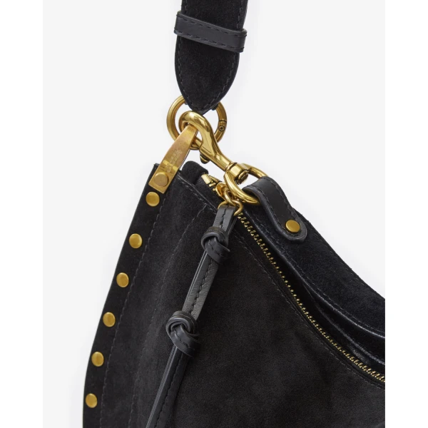 Isabel Marant Oskan Soft Zip Bag in Suede Leather, Black | Shoulder & Crossbody Bags | Luxury Shoes 