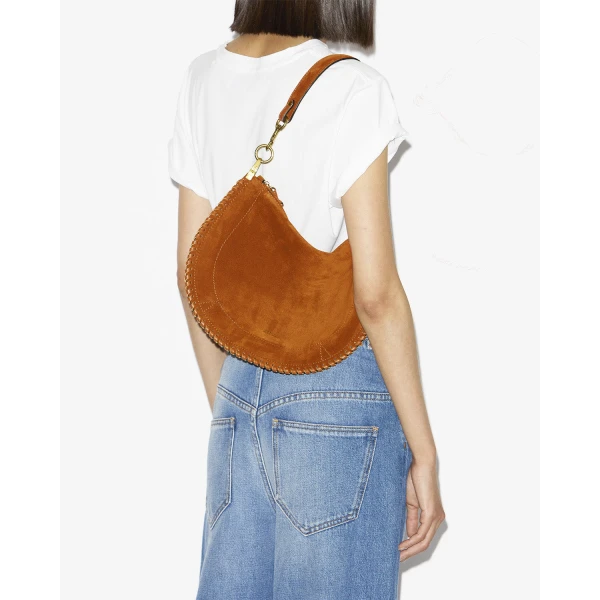 Isabel Marant Oskan Soft Zip Bag in Suede Leather, Cognac | Shoulder & Crossbody Bags | Luxury Shoes 