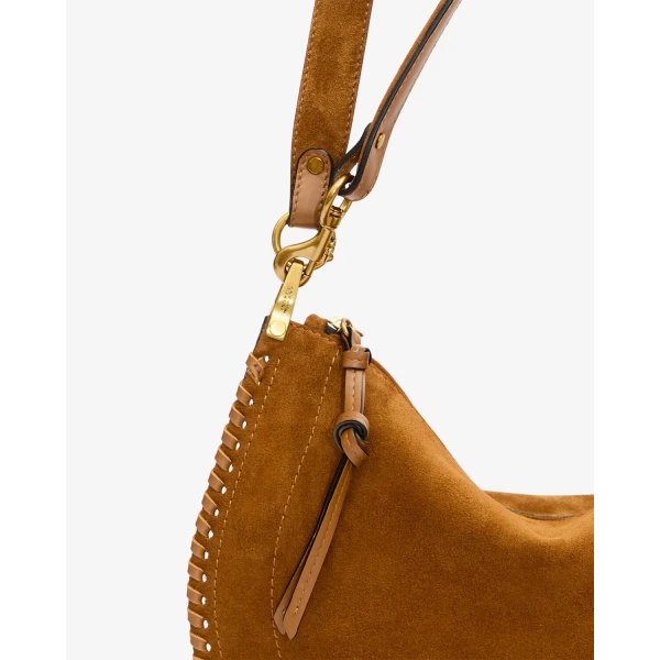 Isabel Marant Oskan Soft Zip Bag in Suede Leather, Cognac | Shoulder & Crossbody Bags | Luxury Shoes 