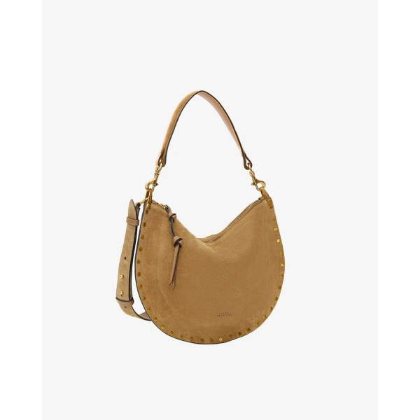 Isabel Marant Oskan Soft Zip Bag in Suede Leather, Taupe | Shoulder & Crossbody Bags | Luxury Shoes 