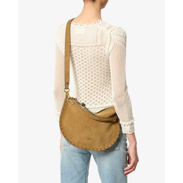 Isabel Marant Oskan Soft Zip Bag in Suede Leather, Taupe | Shoulder & Crossbody Bags | Luxury Shoes 