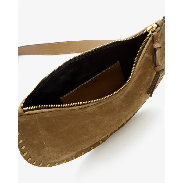 Isabel Marant Oskan Soft Zip Bag in Suede Leather, Taupe | Shoulder & Crossbody Bags | Luxury Shoes 