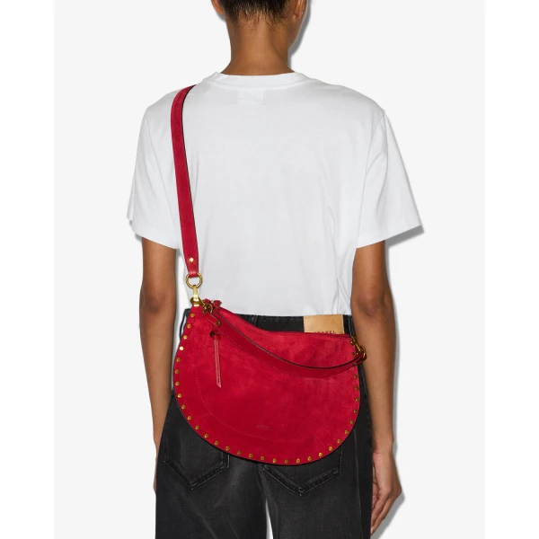 Isabel Marant Oskan Soft Zip Bag in Suede Leather in Scarlet Red | Shoulder & Crossbody Bags | Luxury Shoes 