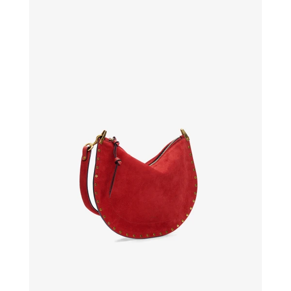Isabel Marant Oskan Soft Zip Bag in Suede Leather in Scarlet Red | Shoulder & Crossbody Bags | Luxury Shoes 