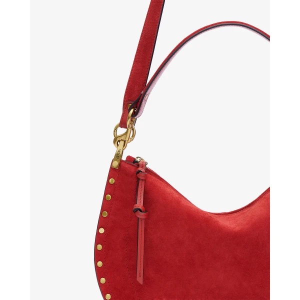 Isabel Marant Oskan Soft Zip Bag in Suede Leather in Scarlet Red | Shoulder & Crossbody Bags | Luxury Shoes 