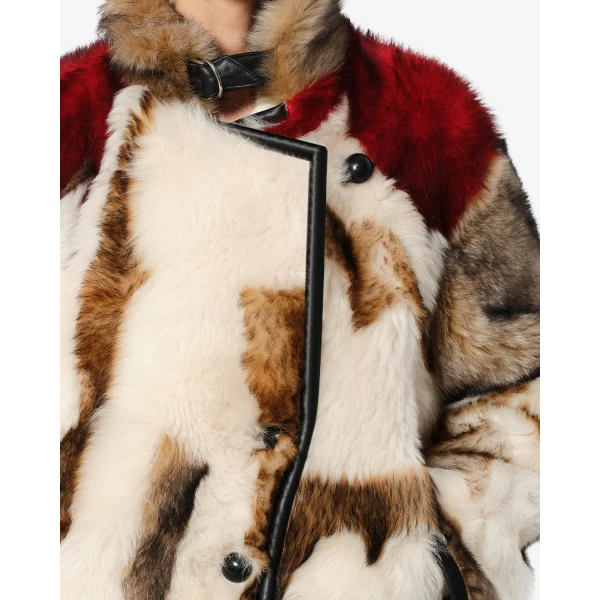 Isabel Marant Roama Shearling Coat in Ecru and Red | Coats | Luxury Shoes 