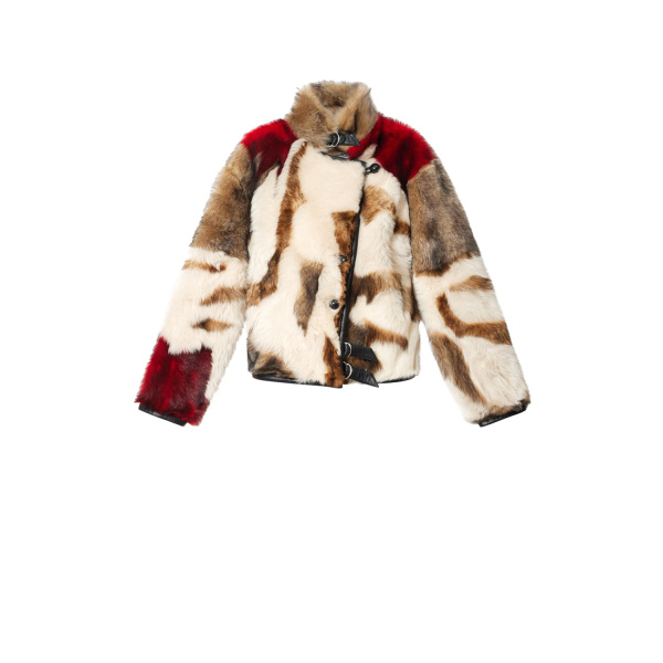 Isabel Marant Roama Shearling Coat in Ecru and Red | Women | Luxury Shoes 