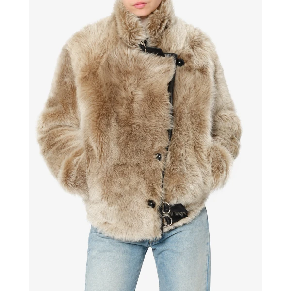 Isabel Marant Roama Shearling Coat in Ecru | Coats | Luxury Shoes 