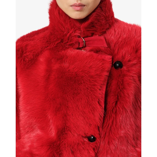Isabel Marant Roama Shearling Coat in Red | Coats | Luxury Shoes 