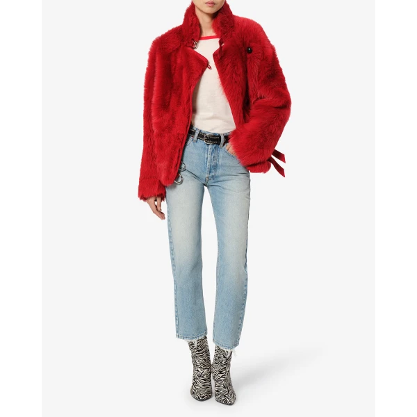 Isabel Marant Roama Shearling Coat in Red | Coats | Luxury Shoes 