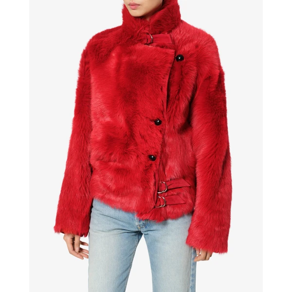Isabel Marant Roama Shearling Coat in Red | Coats | Luxury Shoes 