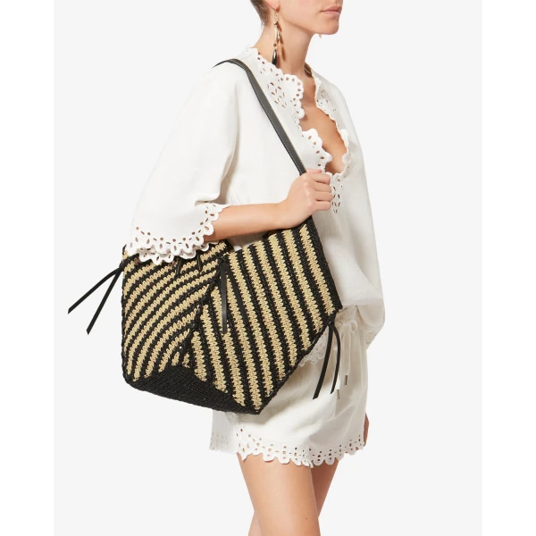 Isabel Marant Tampa Bag in Black and Natural | Shoulder & Crossbody Bags | Luxury Shoes 