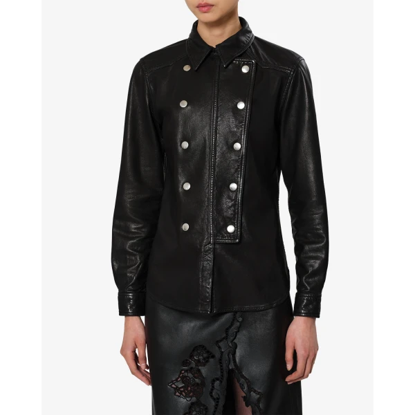 Isabel Marant Valdy Leather Shirt in Black | Shirts | Luxury Shoes 
