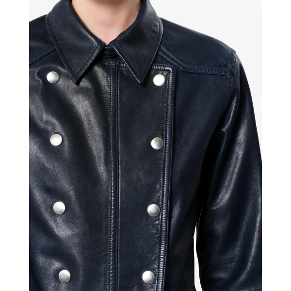 Isabel Marant Valdy Leather Shirt in Dark Navy | Shirts | Luxury Shoes 