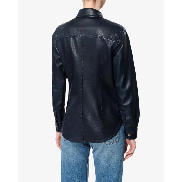 Isabel Marant Valdy Leather Shirt in Dark Navy | Shirts | Luxury Shoes 