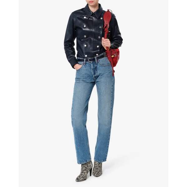 Isabel Marant Valdy Leather Shirt in Dark Navy | Shirts | Luxury Shoes 