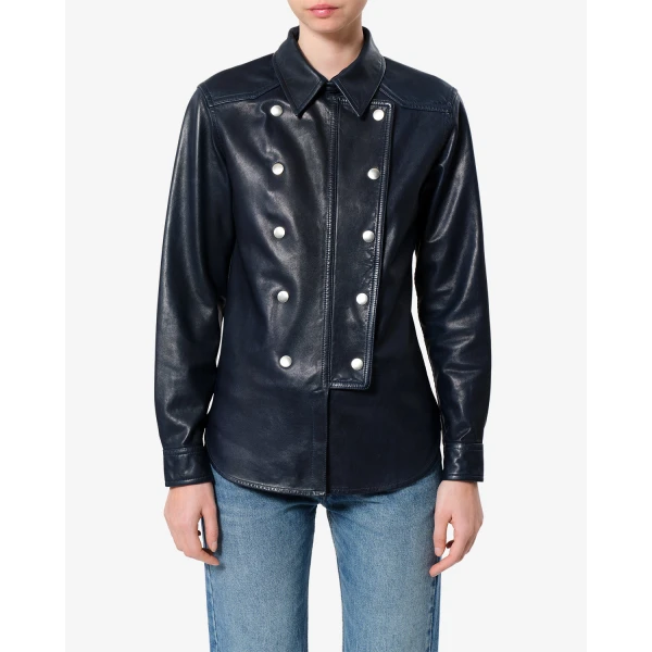 Isabel Marant Valdy Leather Shirt in Dark Navy | Shirts | Luxury Shoes 