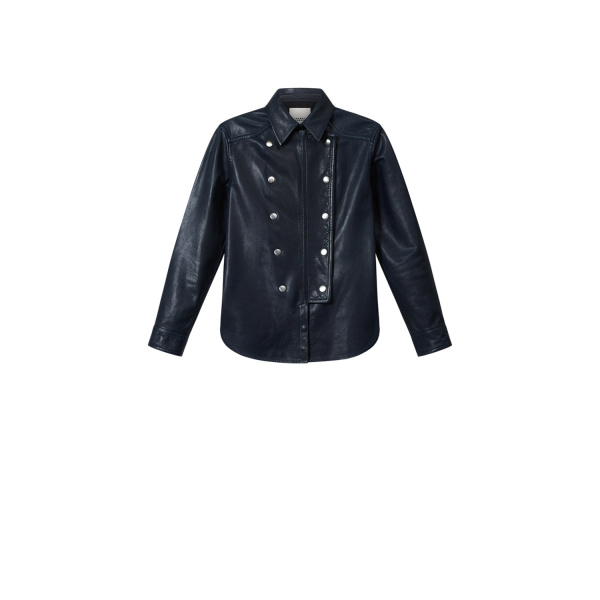 Isabel Marant Valdy Leather Shirt in Dark Navy | Women | Luxury Shoes 
