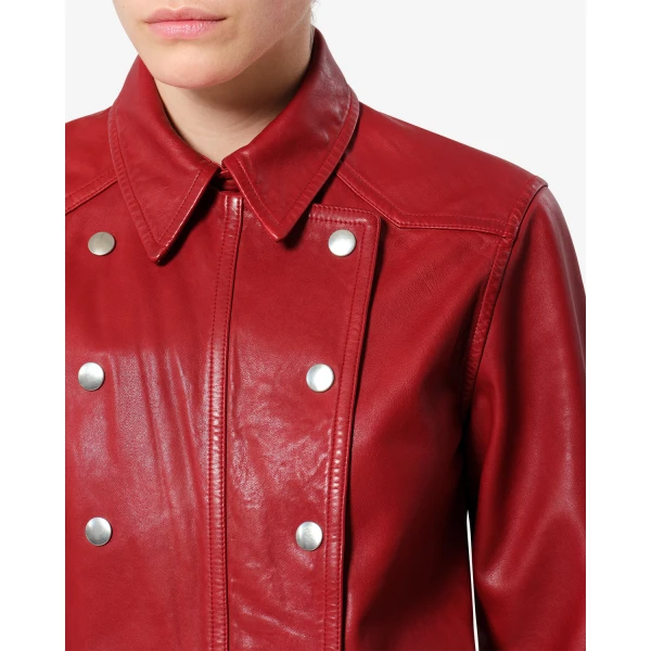Isabel Marant Valdy Leather Shirt in Red | Shirts | Luxury Shoes 