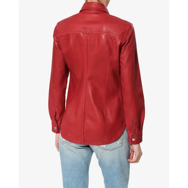 Isabel Marant Valdy Leather Shirt in Red | Shirts | Luxury Shoes 
