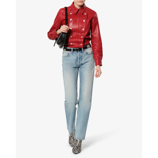 Isabel Marant Valdy Leather Shirt in Red | Shirts | Luxury Shoes 