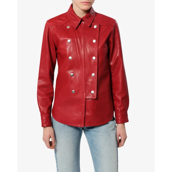 Isabel Marant Valdy Leather Shirt in Red | Shirts | Luxury Shoes 