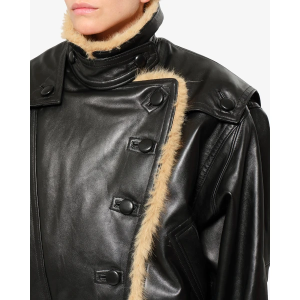 Isabel Marant Valina Leather Jacket in Black | Leather Jackets | Luxury Shoes 