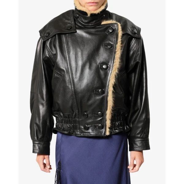 Isabel Marant Valina Leather Jacket in Black | Leather Jackets | Luxury Shoes 