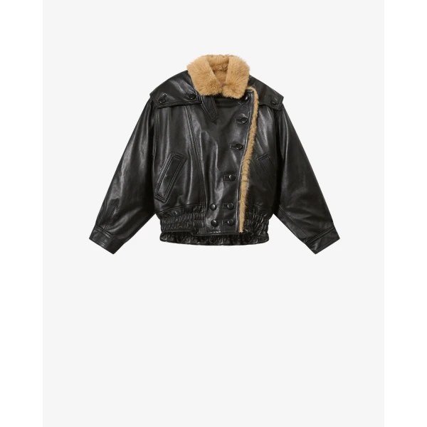 Isabel Marant Valina Leather Jacket in Black | Leather Jackets | Luxury Shoes 