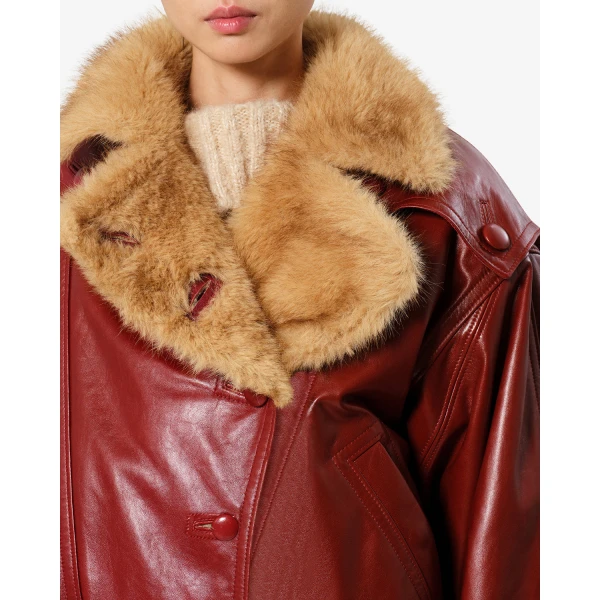 Isabel Marant Valina Leather Jacket in Deep Red | Leather Jackets | Luxury Shoes 