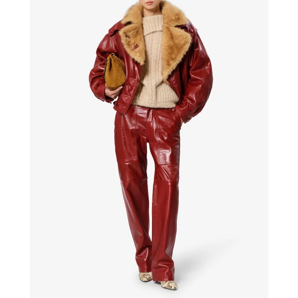 Isabel Marant Valina Leather Jacket in Deep Red | Leather Jackets | Luxury Shoes 