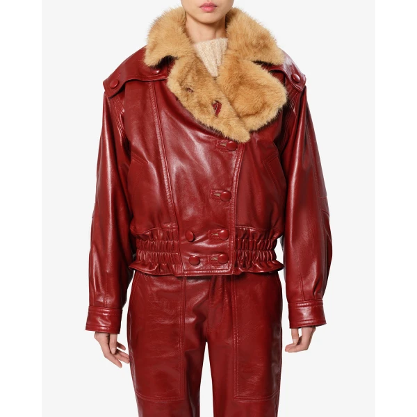 Isabel Marant Valina Leather Jacket in Deep Red | Leather Jackets | Luxury Shoes 