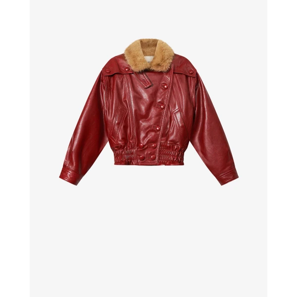 Isabel Marant Valina Leather Jacket in Deep Red | Leather Jackets | Luxury Shoes 