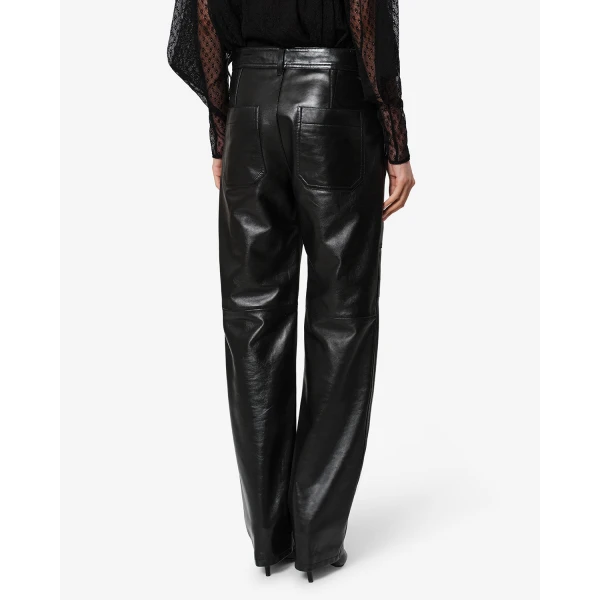Isabel Marant Valka Leather Pants in Black | Wide leg pants | Luxury Shoes 