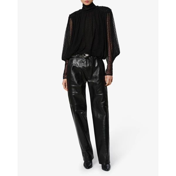 Isabel Marant Valka Leather Pants in Black | Wide leg pants | Luxury Shoes 