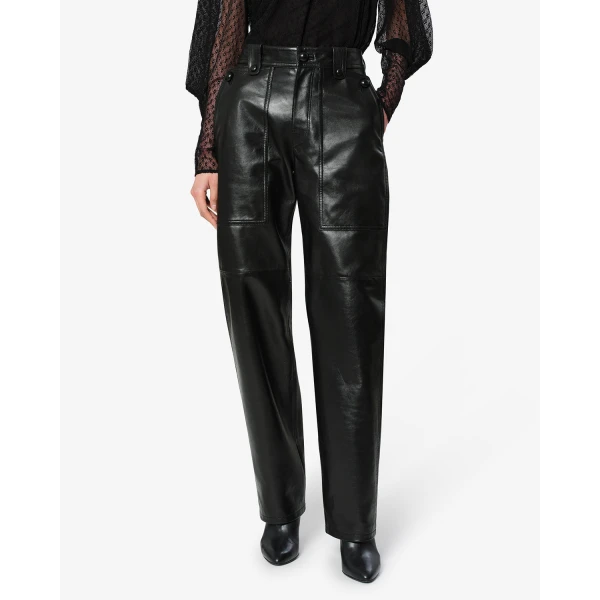 Isabel Marant Valka Leather Pants in Black | Wide leg pants | Luxury Shoes 