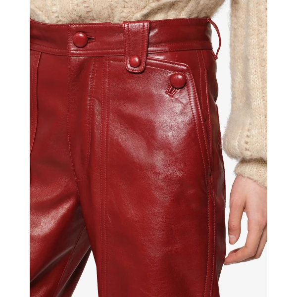 Isabel Marant Valka Leather Pants in Deep Red | Wide leg pants | Luxury Shoes 