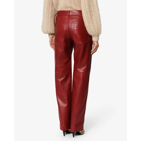 Isabel Marant Valka Leather Pants in Deep Red | Wide leg pants | Luxury Shoes 