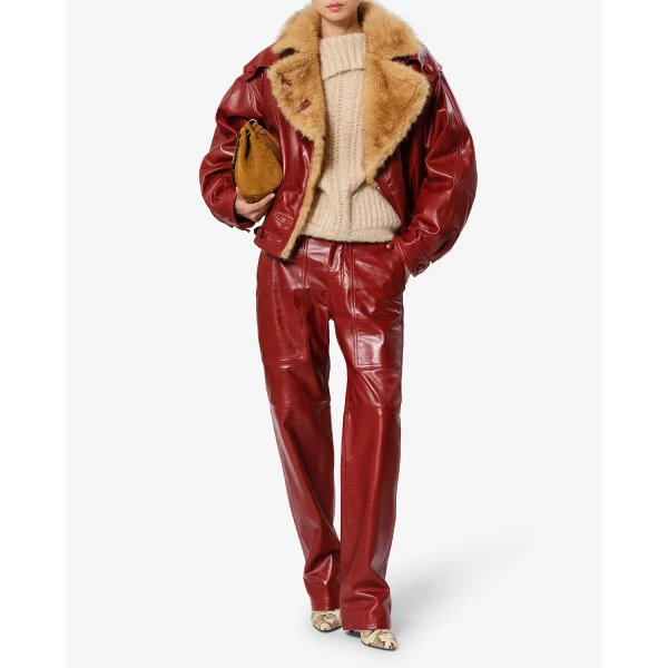 Isabel Marant Valka Leather Pants in Deep Red | Wide leg pants | Luxury Shoes 