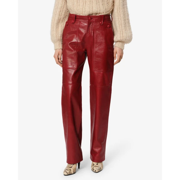 Isabel Marant Valka Leather Pants in Deep Red | Wide leg pants | Luxury Shoes 
