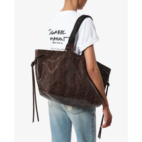 Isabel Marant Wardy Bag in Python-Effect Leather, Mocha | Totes & Top-Handle Bags | Luxury Shoes 