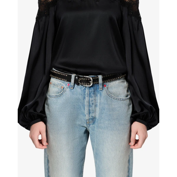 Isabel Marant Zap Leather Belt in Black and Palladium | Belts | Luxury Shoes 